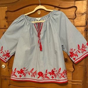 Crown and Ivy 1X top in blue and red.